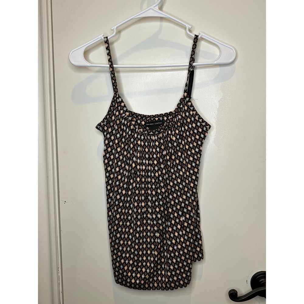 New York & Company Geometric Diamond Cami Top Brown Tan Small Adjustable Straps